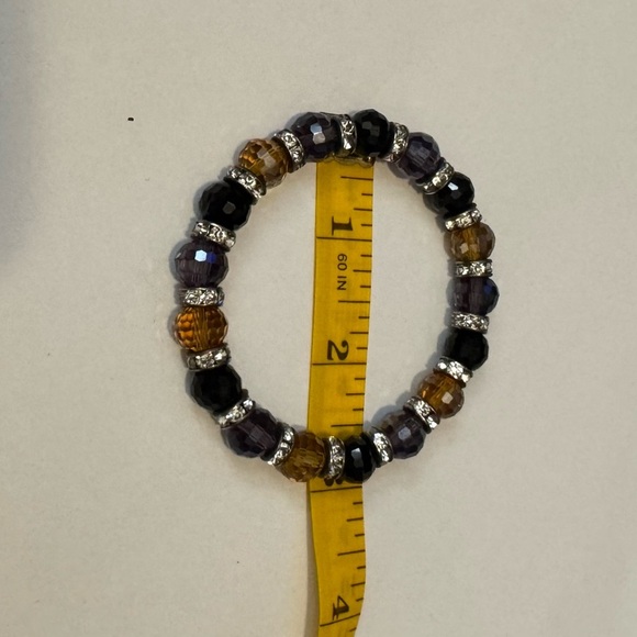 2 Stretch Bracelets w/ Glass Beads & Silver-colored Rhinestone Separators. - Picture 3 of 4